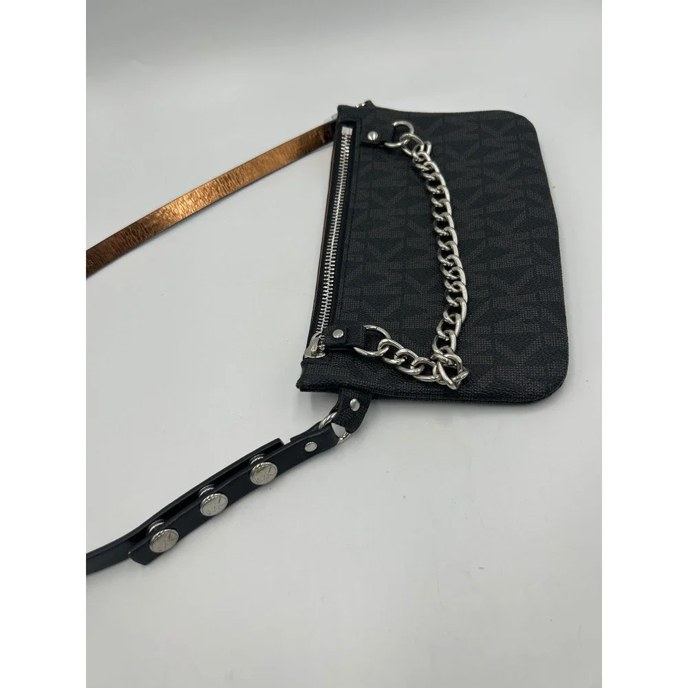 Michael Kors Black Signature Logo Belt Bag Chain Detail 35H1ST9N2B Waist Pack